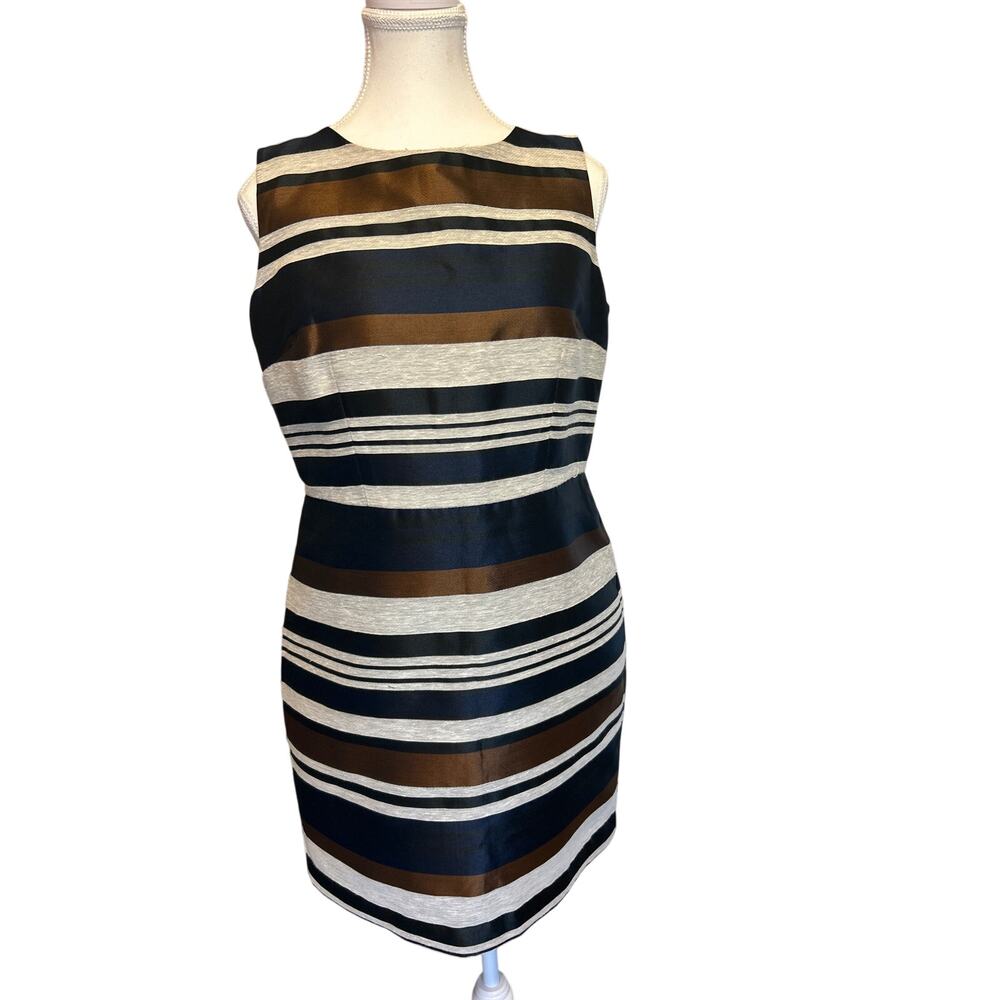 Ann Taylor | Black/Brown/Navy Striped Sheath Dress | 8